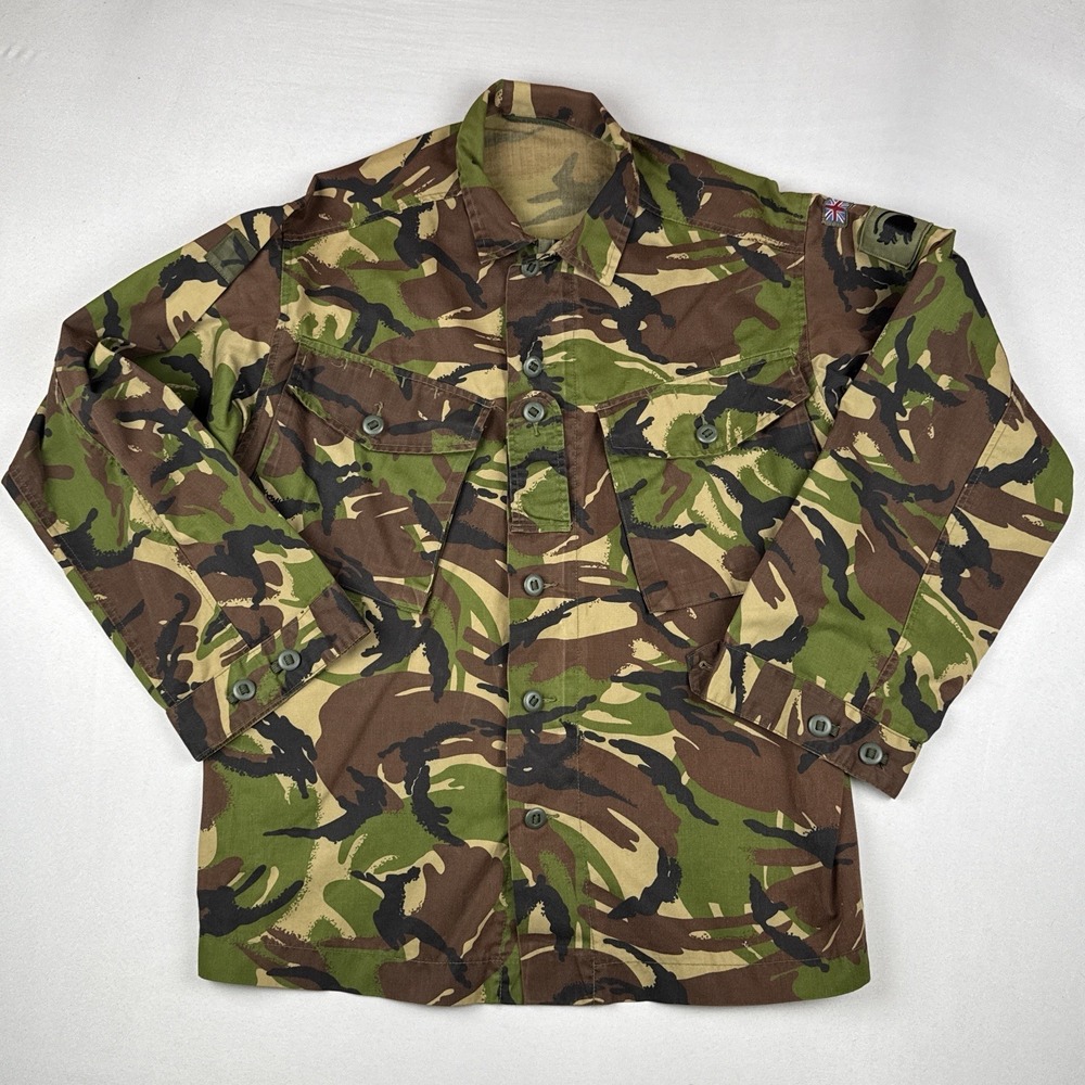 Vintage UK British Military DPM Combat Fatigue Shirt Camo Zip Front Medium